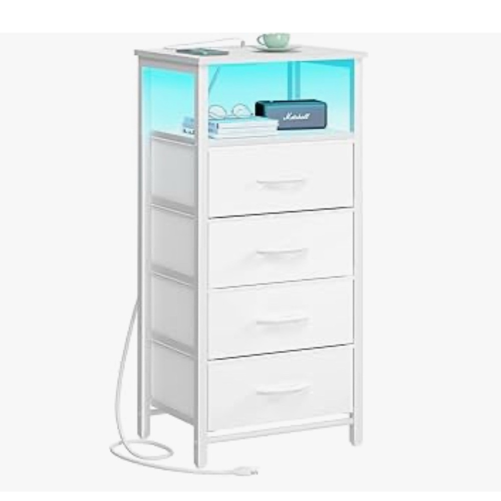 White Storage Drawer Unit with Blue Accent